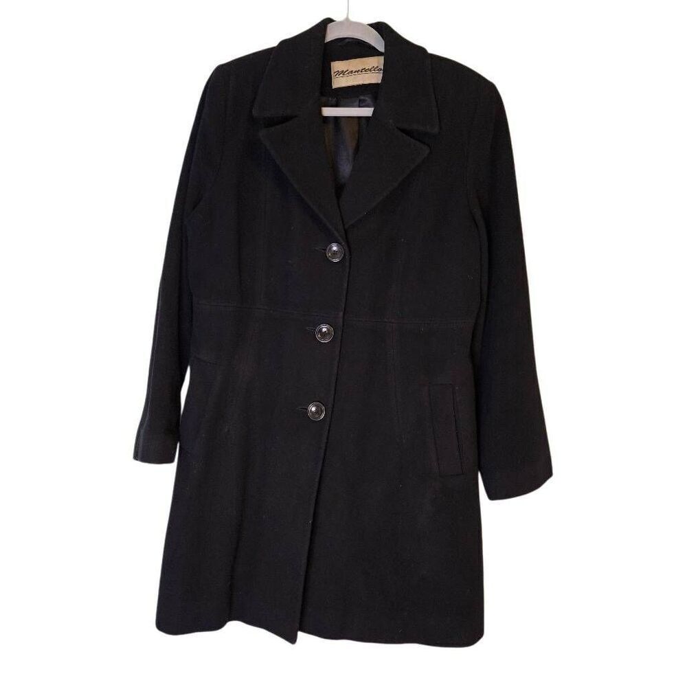Mantello womens wool blend black dress coat.  XL.